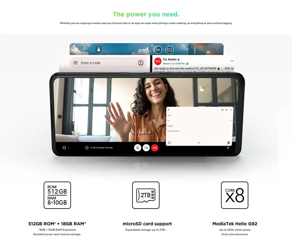 TCL 60 NXTPAPER 4G Mobile Phone 8+256GB 6.8 Inch Paper-Like Anti-Glare Screen 108MP Ultra Pixel Camera 5200mAh Battery NFC Googl