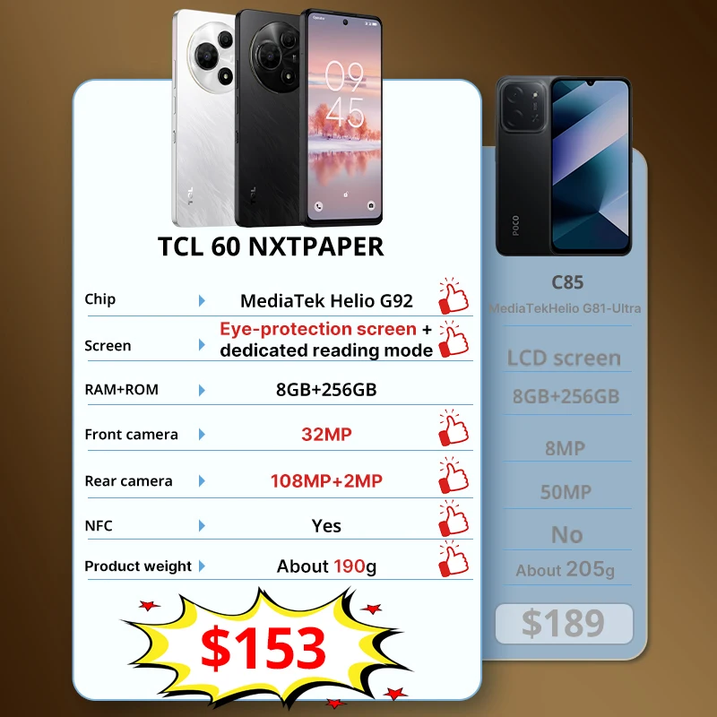 TCL 60 NXTPAPER 4G Mobile Phone 8+256GB 6.8 Inch Paper-Like Anti-Glare Screen 108MP Ultra Pixel Camera 5200mAh Battery NFC Googl