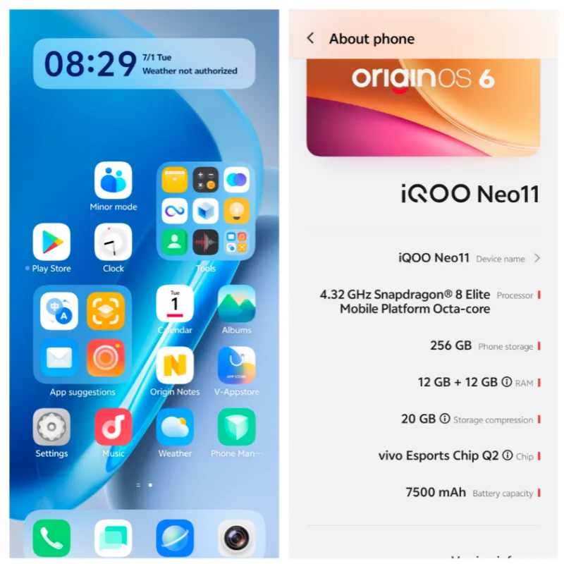 Original CN ViVO IQOO Neo 11 5G Snapdragon 8 Elite Google Play 2K+ AMOLED 144Hz 50Mp Camera 100W 7500mAh OriginOS6 Iqoo NEO11