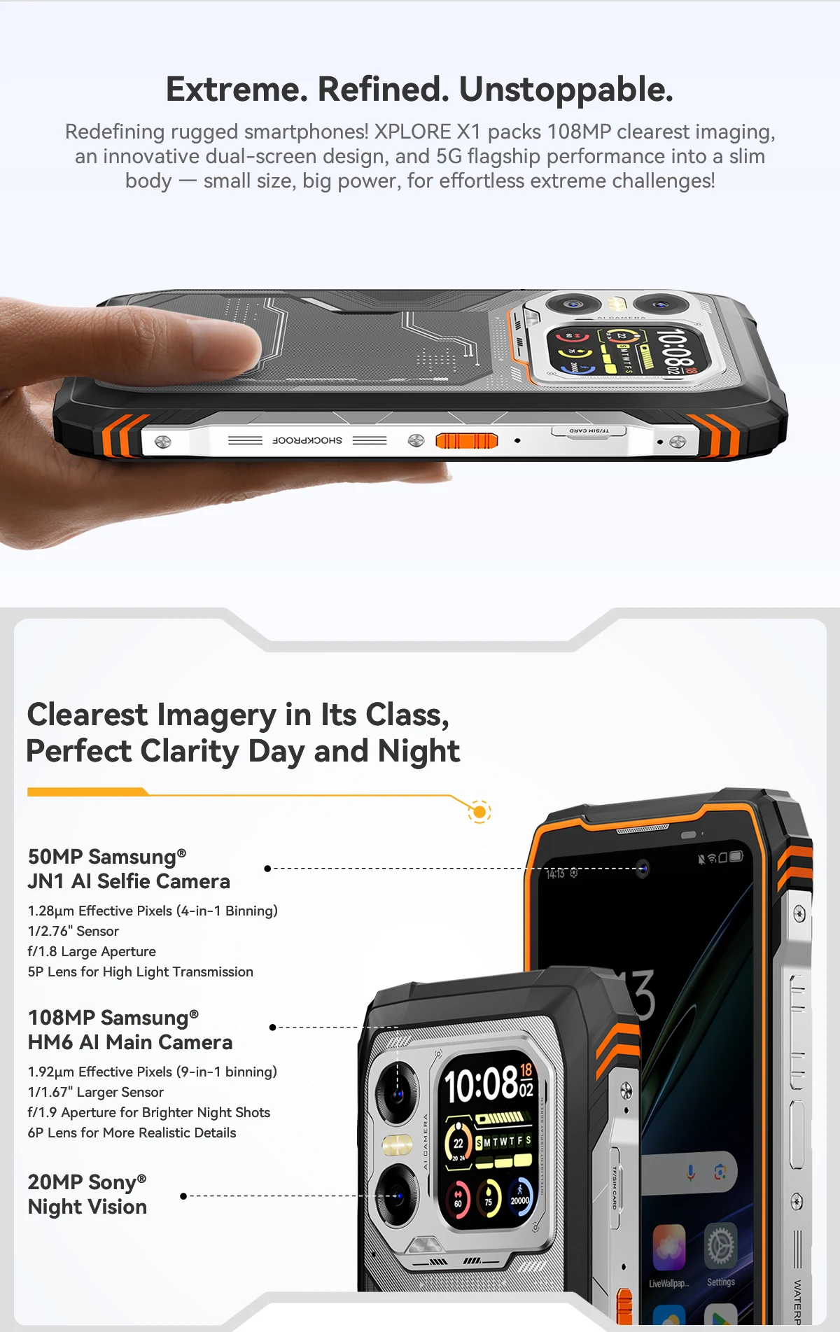 Blackview XPLORE X1 Rugged SmartPhone, 6.78" 2.4K 120Hz Display, Dimensity 7050,10000mAh Battery 55W Charging,108MP+50MP Camera