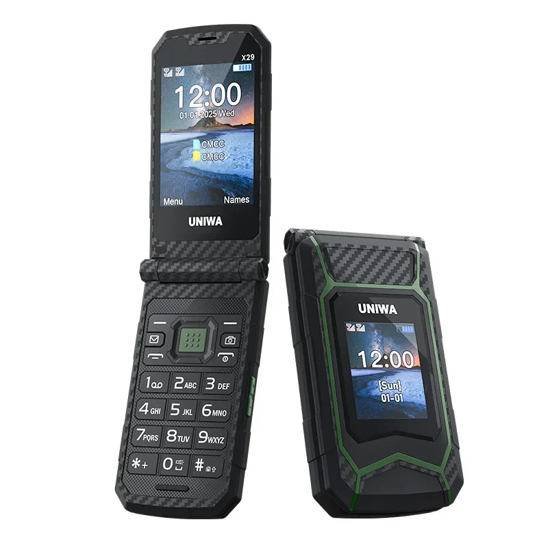UNIWA X29 2.8Inch Double Screen Mobile Phones Dual SIM GSM Rugged Flip Phone 2000mAh Big Font For Senior Arabic Russian Keyboard