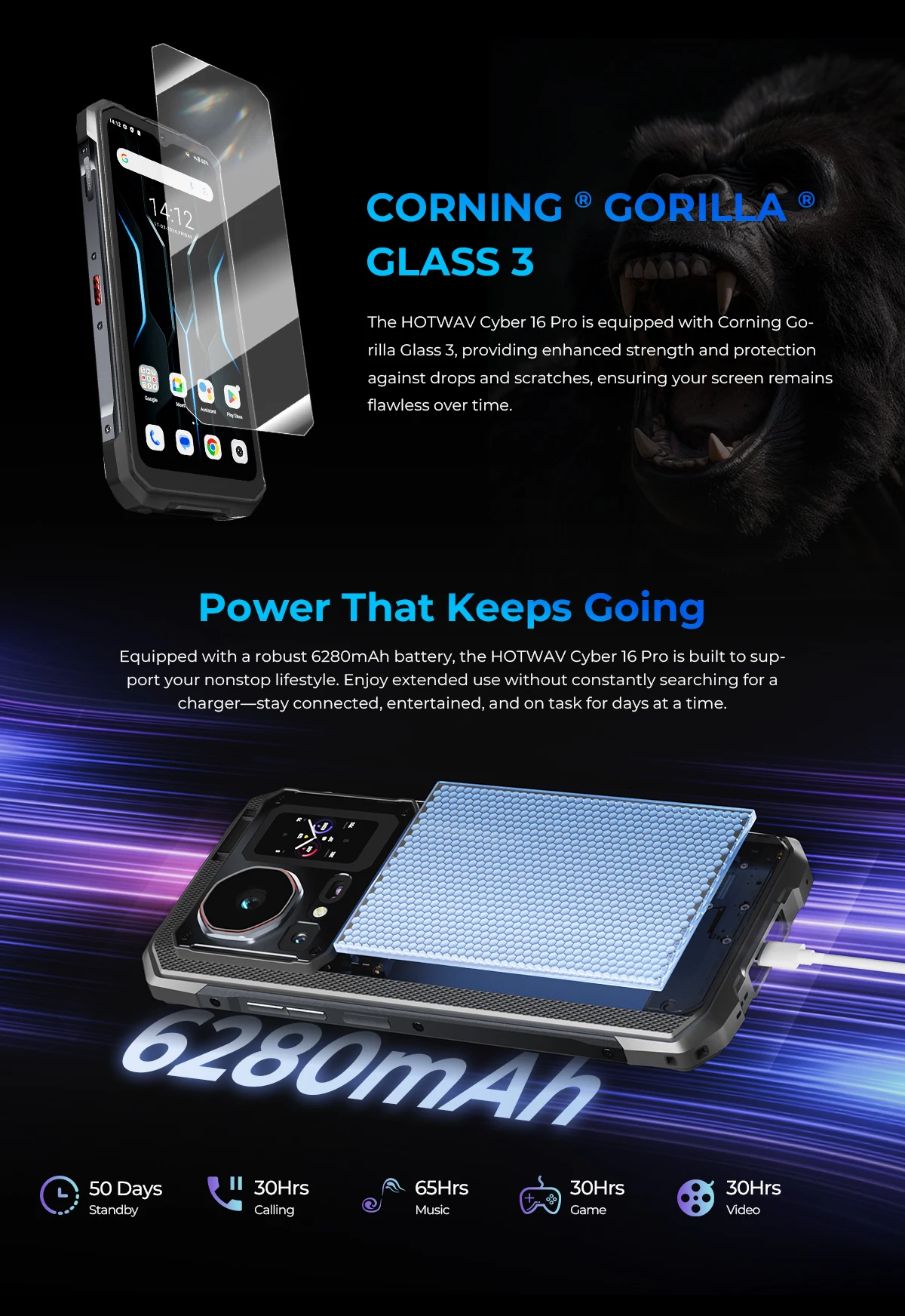 HOTWAV Cyber 16 Pro Rugged Phone G100 108MP Mobile Phone 6.6'' FHD+ 2K Display 8GB 512GB Smartphone Android 15 Cellphone
