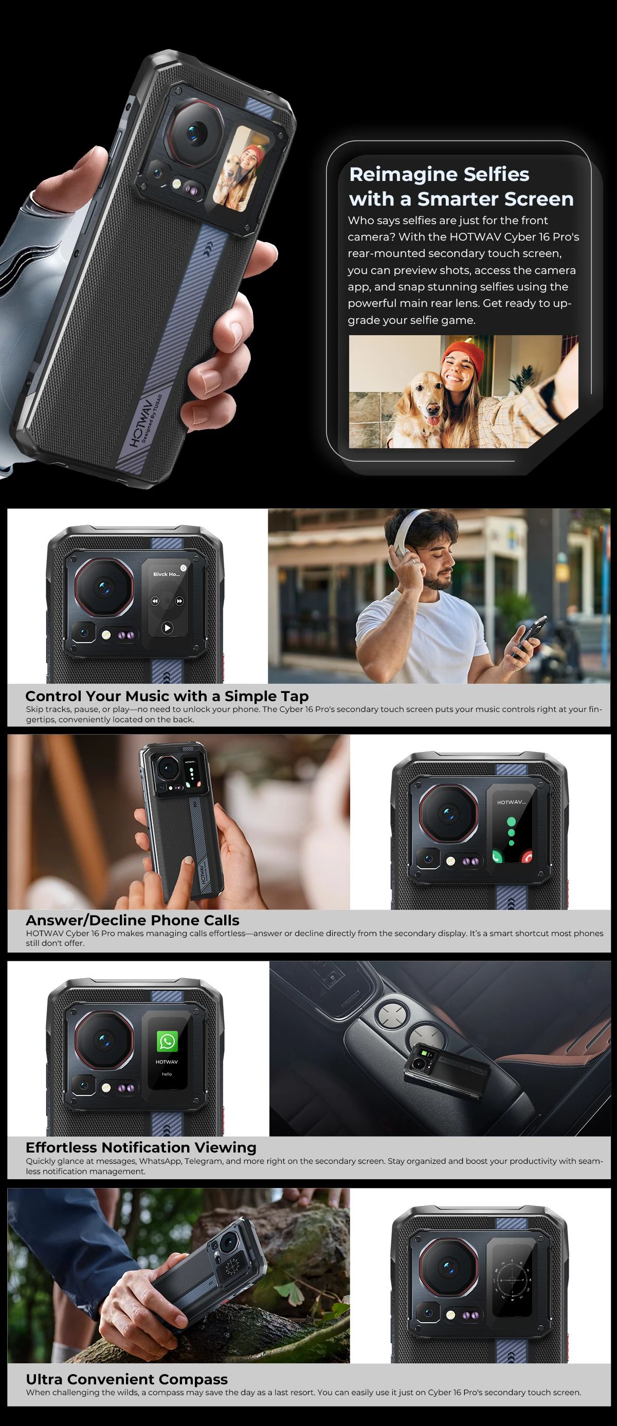 HOTWAV Cyber 16 Pro Rugged Phone G100 108MP Mobile Phone 6.6'' FHD+ 2K Display 8GB 512GB Smartphone Android 15 Cellphone