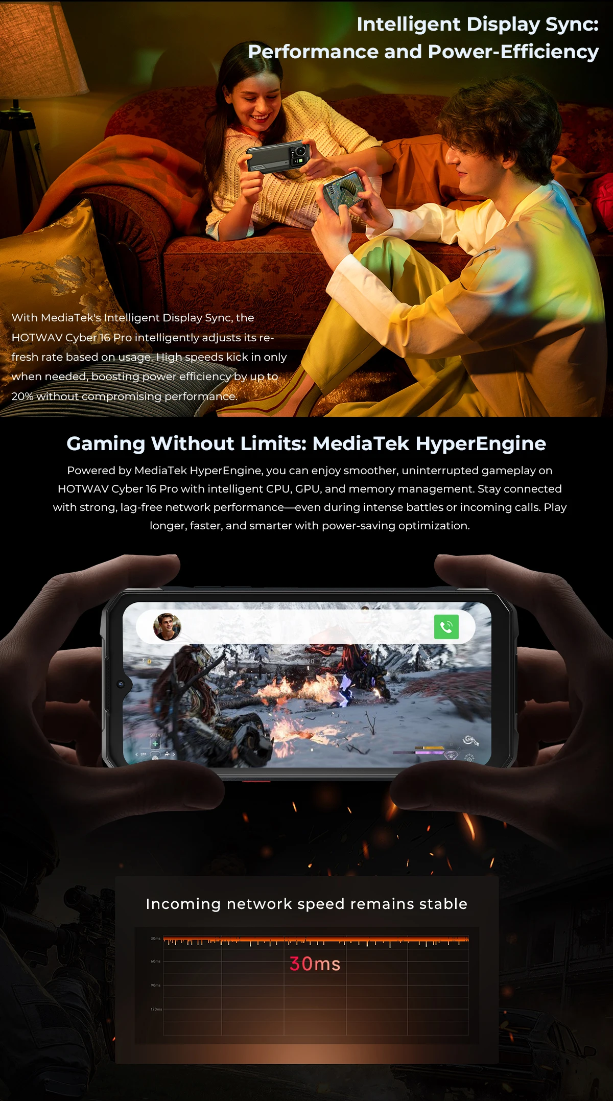 HOTWAV Cyber 16 Pro Rugged Phone G100 108MP Mobile Phone 6.6'' FHD+ 2K Display 8GB 512GB Smartphone Android 15 Cellphone