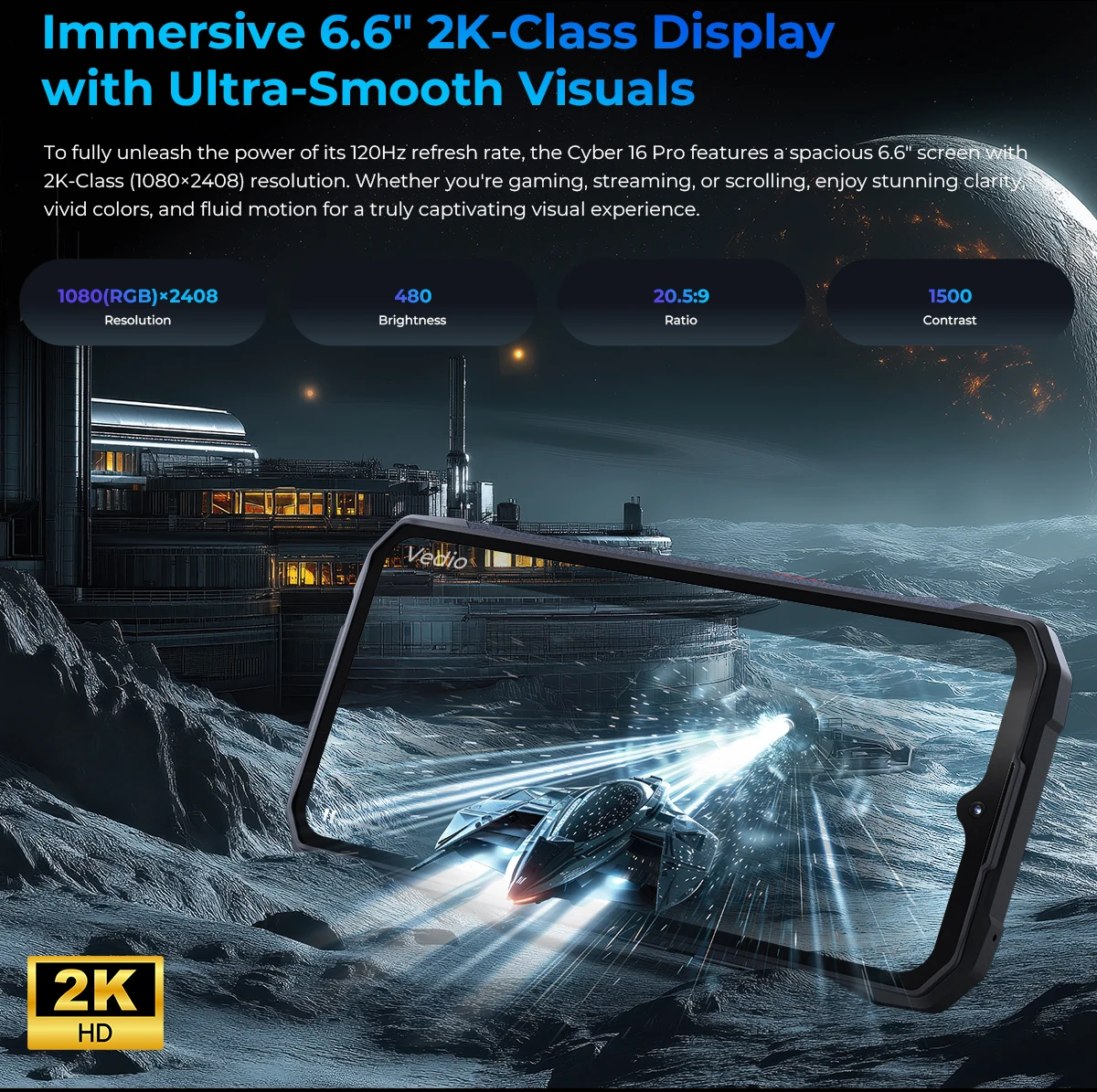 HOTWAV Cyber 16 Pro Rugged Phone G100 108MP Mobile Phone 6.6'' FHD+ 2K Display 8GB 512GB Smartphone Android 15 Cellphone