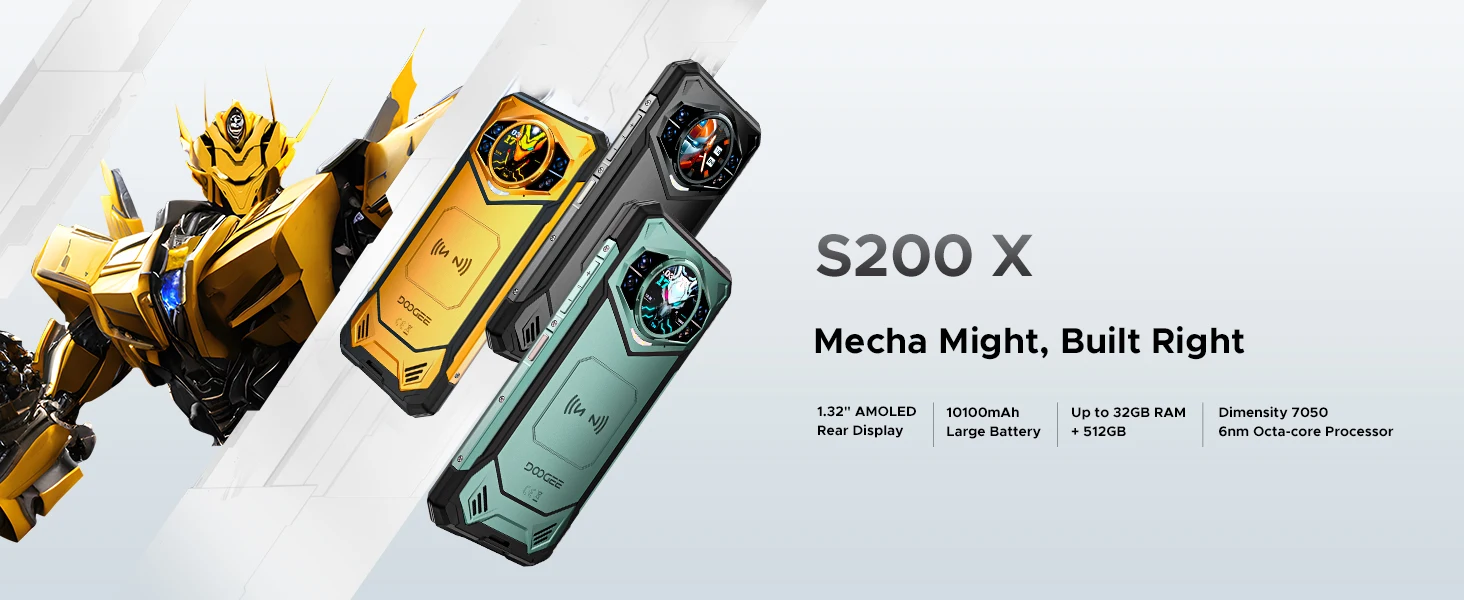 DOOGEE S200 X 5G Rugged Phone 32GB+512GB 6.72" FHD+ 120Hz Display Dimensity 7050 10100mAh Battery 100MP Camera NFC Smartphone