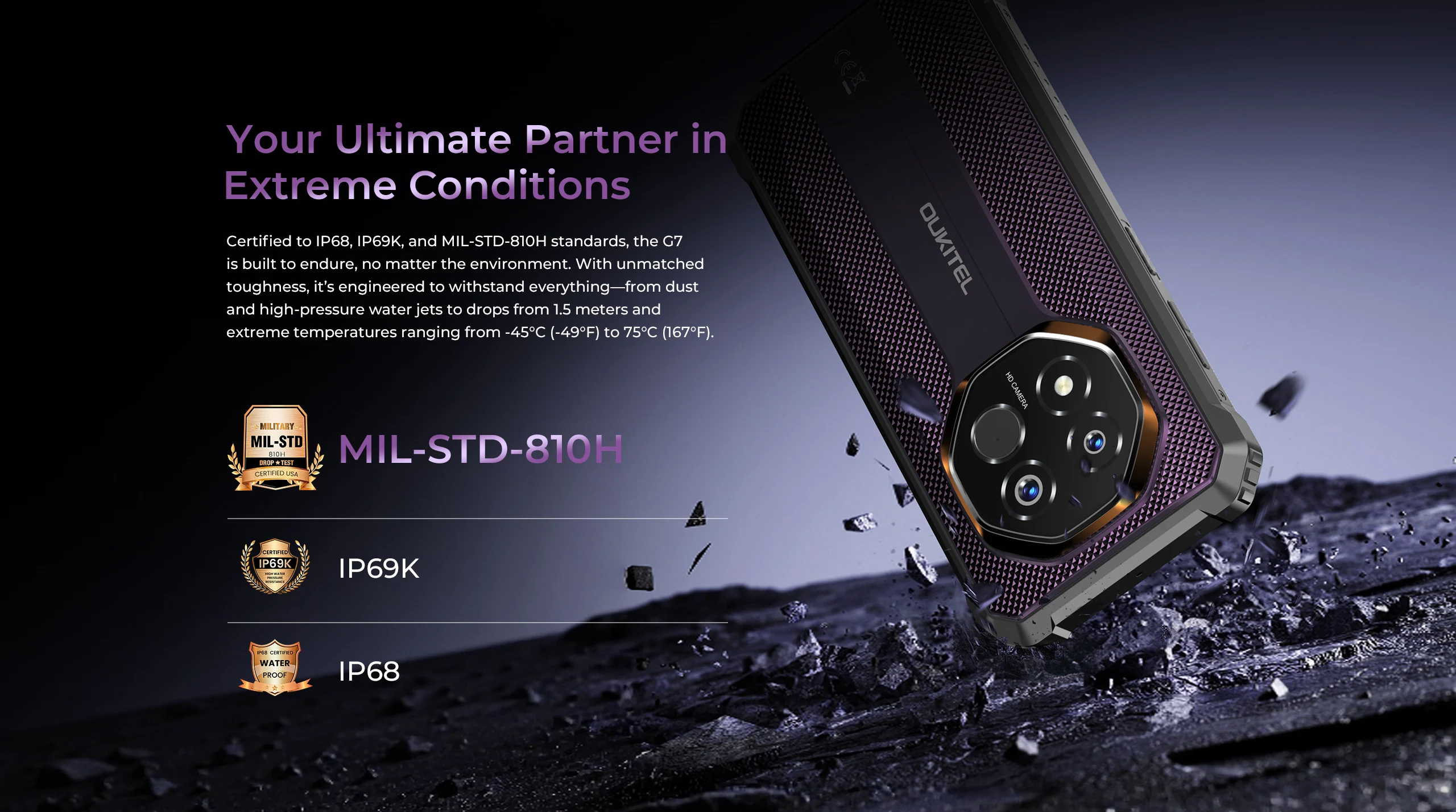 OUKITEL G7 10600mAh Rugged Smartphone 24GB (8+16)+256GB, 6.52" Display 64MP Camera, IP68 Waterproof, NFC Android 16 Smartphone