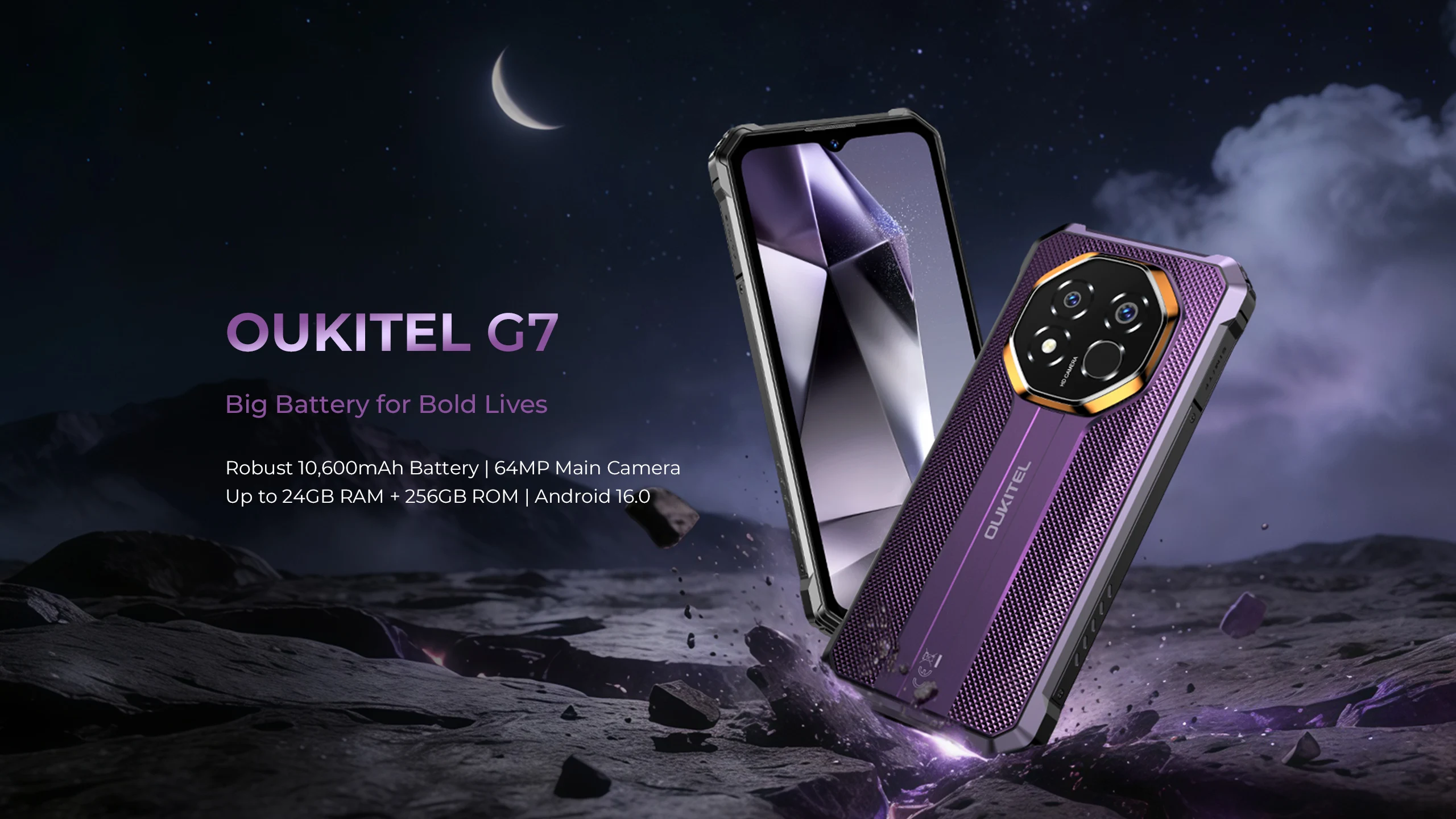 OUKITEL G7 10600mAh Rugged Smartphone 24GB (8+16)+256GB, 6.52" Display 64MP Camera, IP68 Waterproof, NFC Android 16 Smartphone