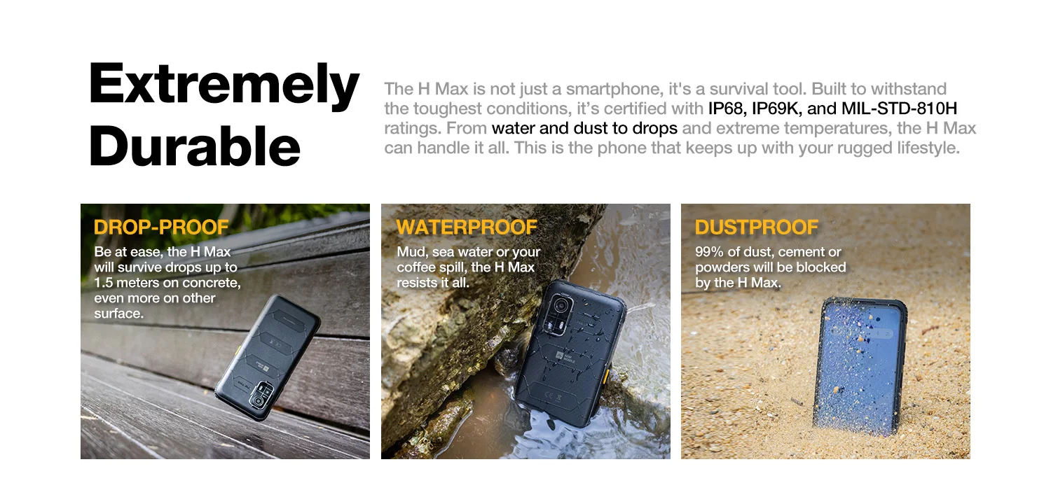 AGM H MAX Rugged Smartphone 8+256GB 10000mAh Battery HD+ Display 3 Card Slot NFC OTG Reverse Charge Waterproof Smartphone