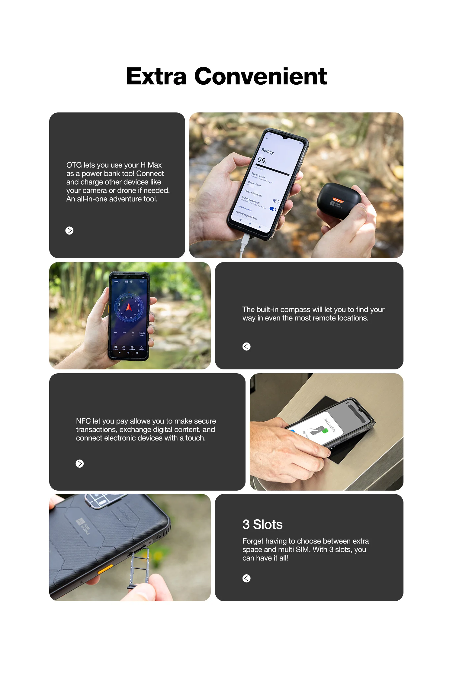 AGM H MAX Rugged Smartphone 8+256GB 10000mAh Battery HD+ Display 3 Card Slot NFC OTG Reverse Charge Waterproof Smartphone