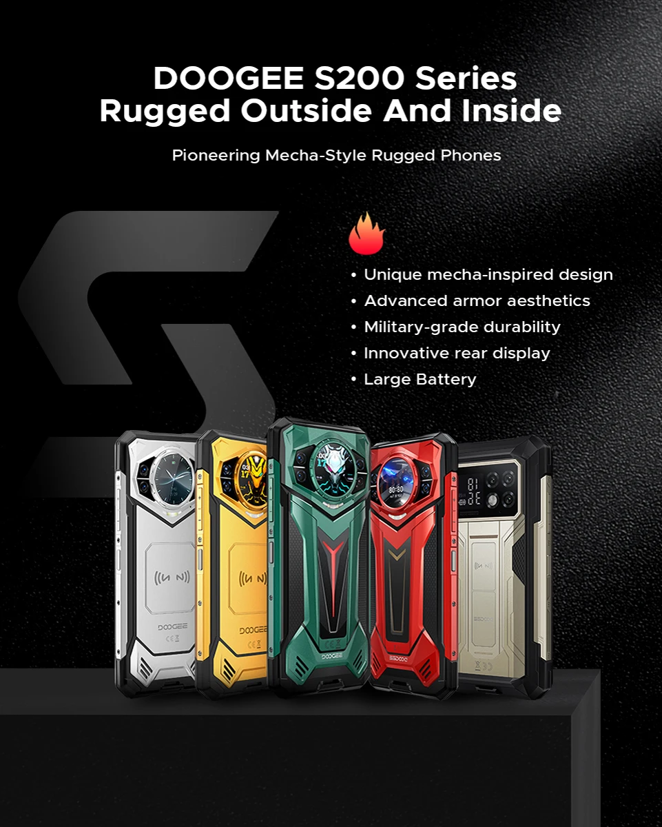 World Premiere DOOGEE S200 Ultra Rugged Phone 48GB+1TB Dimensity 7400 6.72” FHD+120Hz Screen 11000mAh Battery 66W NFC Smartphone