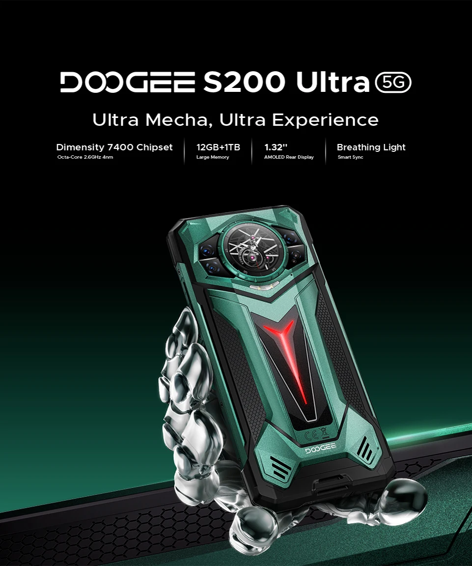 World Premiere DOOGEE S200 Ultra Rugged Phone 48GB+1TB Dimensity 7400 6.72” FHD+120Hz Screen 11000mAh Battery 66W NFC Smartphone