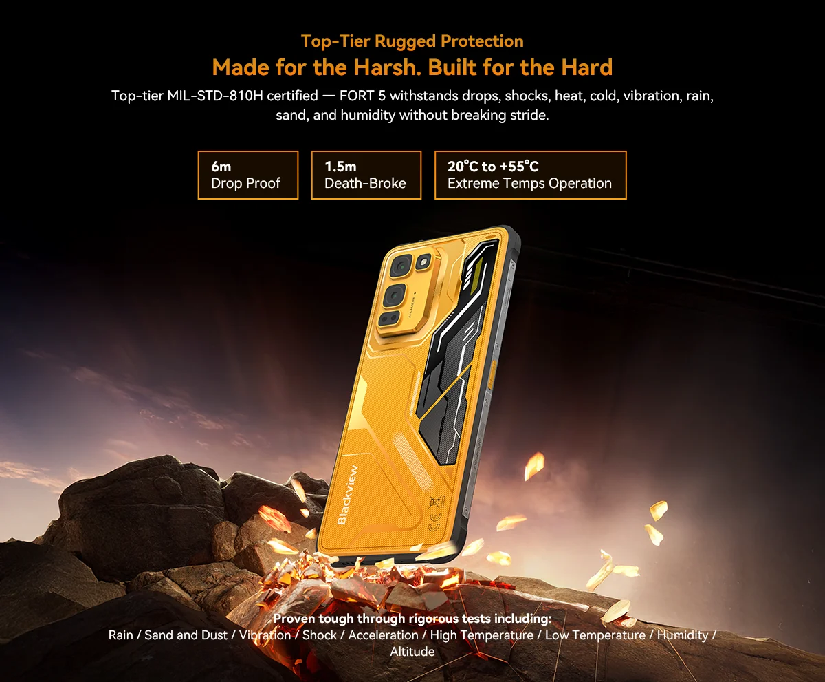 Blackview FORT 5 Rugged Phone 12GB+256GB 6.78" Display Android 16 108MP 5000mAh Mediatek MT8781 Helio G100 4G NFC Mobile Phone