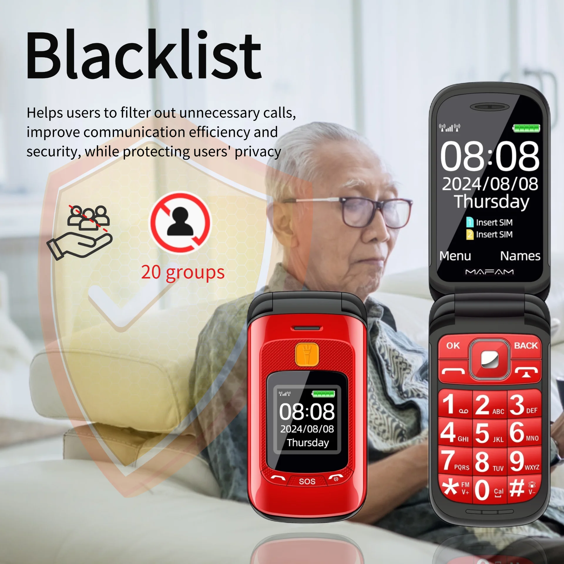 Mafam F899 Senior Flip Dual Display Feature Phone SOS 2Sim Big Button Dial Torch Clamshell Mobile Retro Style Durable Phone