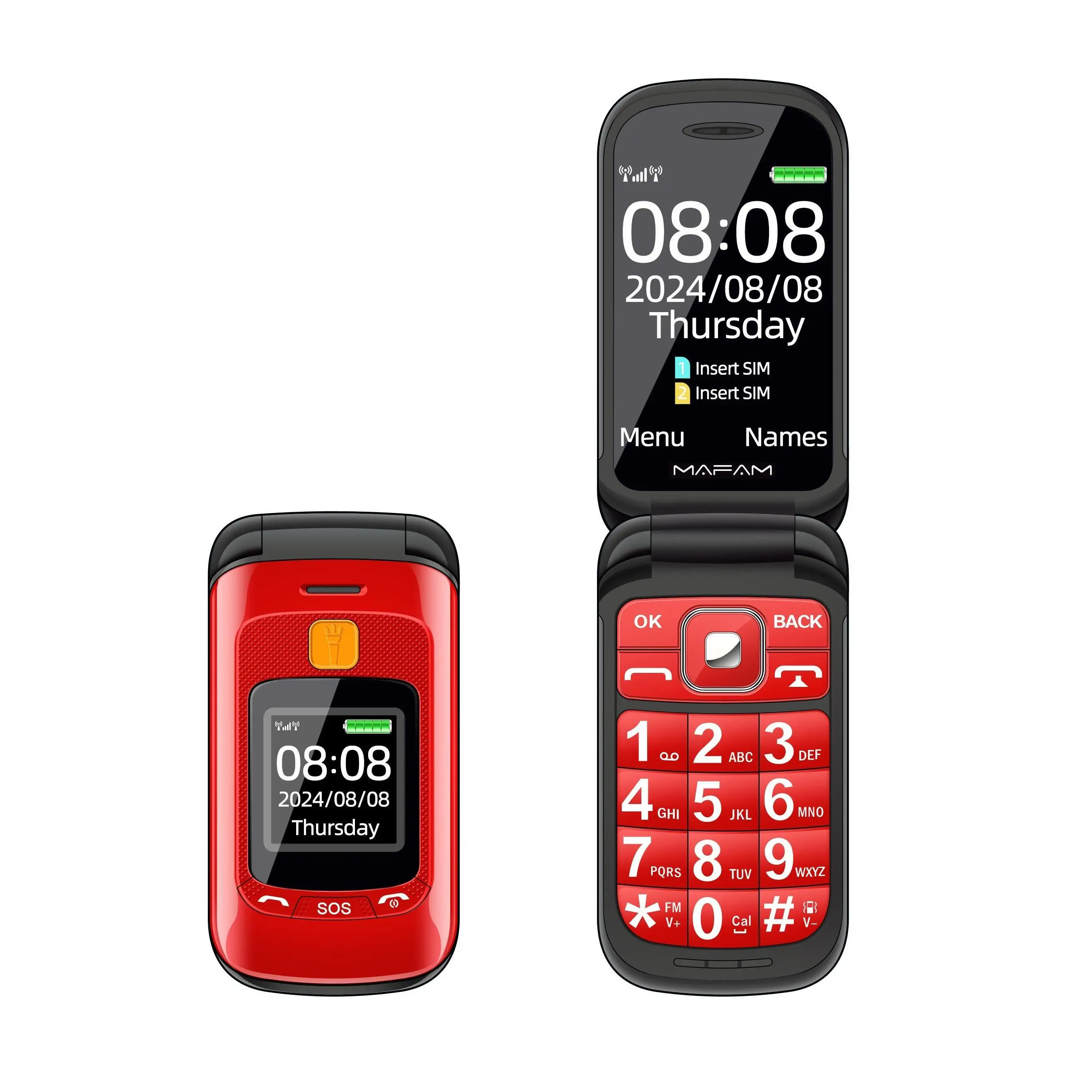 Mafam F899 Senior Flip Dual Display Feature Phone SOS 2Sim Big Button Dial Torch Clamshell Mobile Retro Style Durable Phone