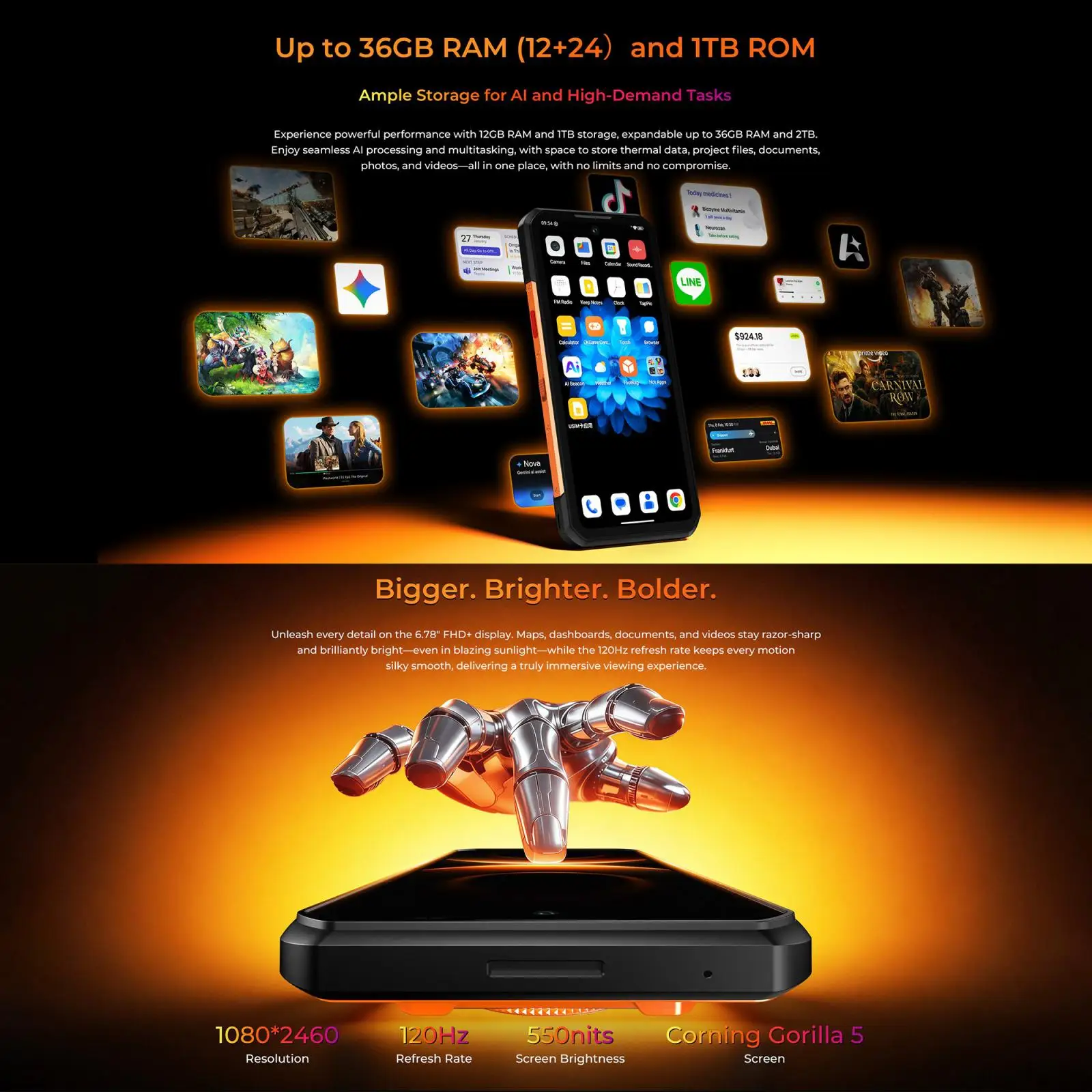 Oukitel WP500 Ultra Rugged Phone Thermal Imaging 12GB+1TB 108MP Camera 6.78'' Android 16 10000mAh MTK Dimensity 8300 NFC 5G