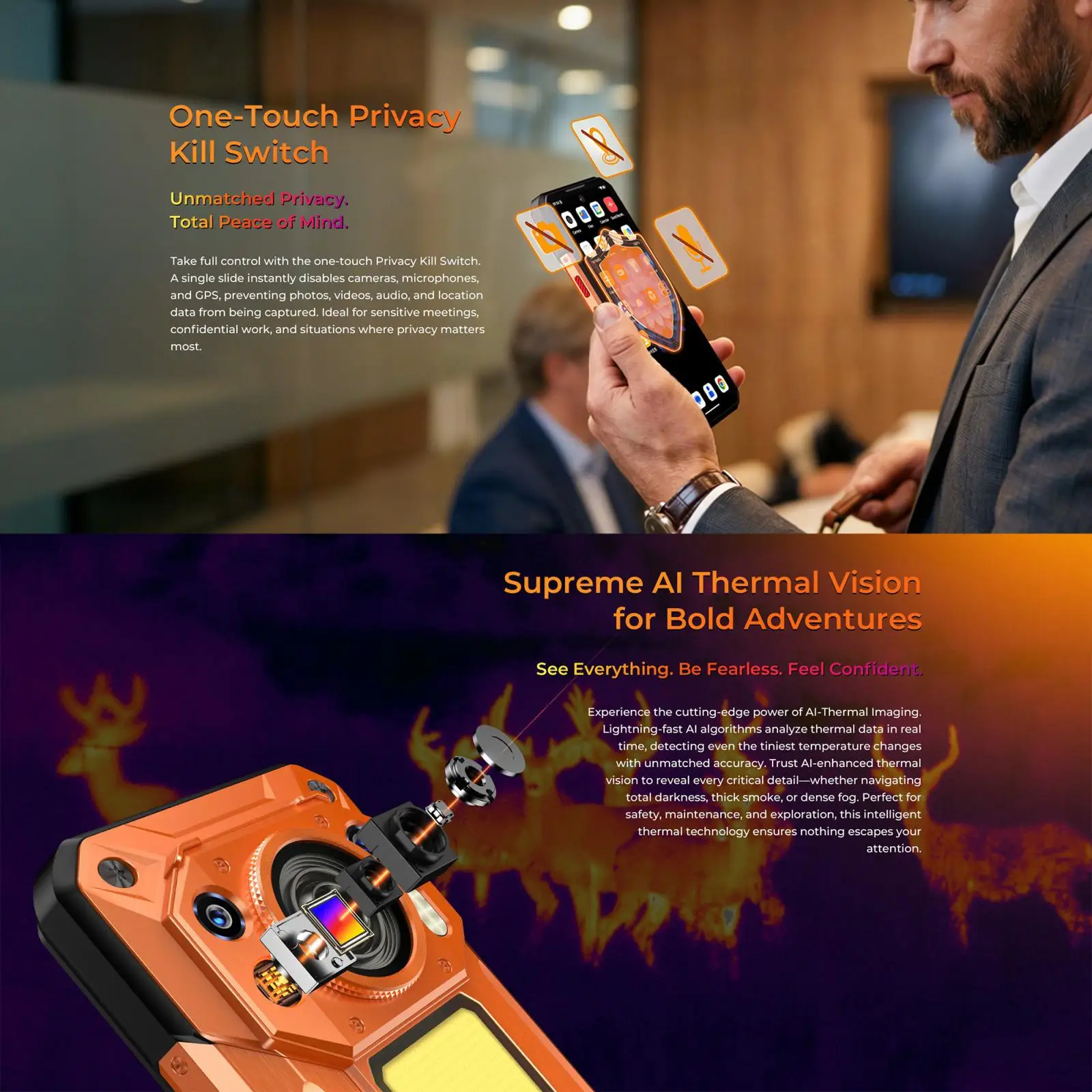 Oukitel WP500 Ultra Rugged Phone Thermal Imaging 12GB+1TB 108MP Camera 6.78'' Android 16 10000mAh MTK Dimensity 8300 NFC 5G