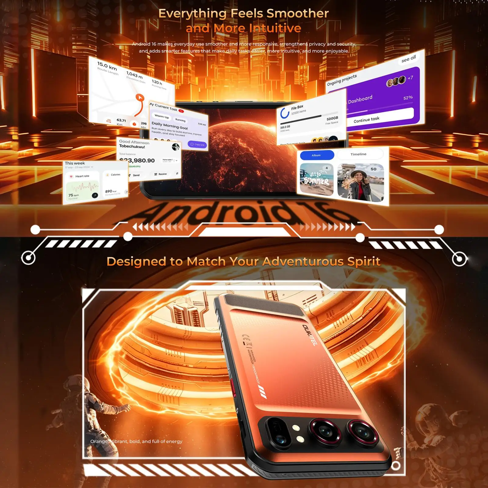 OUKITEL WP68 Air 5G Rugged Smartphone 12GB+512GB 8000mAh Battery 6.88" 120Hz Display Dimensity 7025 Android 16  64MP Smartphone
