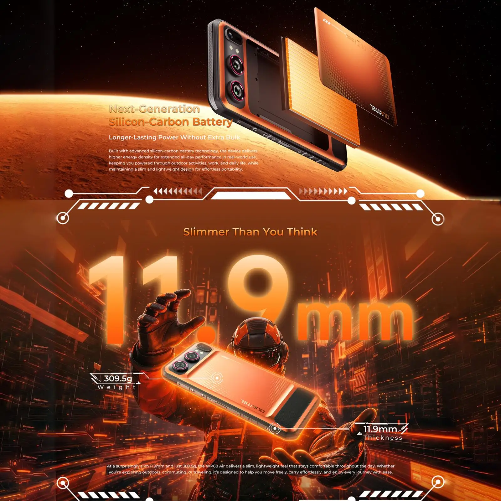 OUKITEL WP68 Air 5G Rugged Smartphone 12GB+512GB 8000mAh Battery 6.88" 120Hz Display Dimensity 7025 Android 16  64MP Smartphone