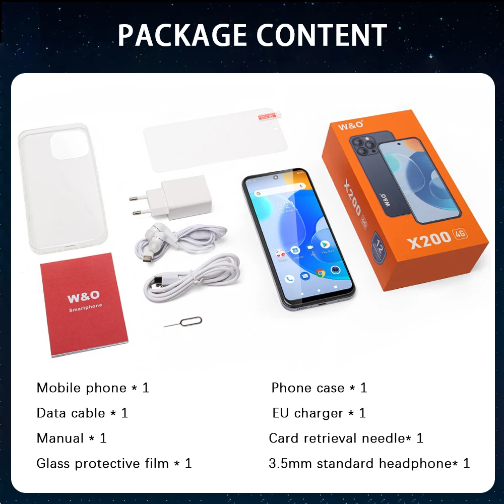 Global Version W&O X200 4G 6.53Inch Business Smartphones Android 10.0 4GB 64GB Mobile Phone Dual SIM 4800mAh 13MP Camera 128GBTF