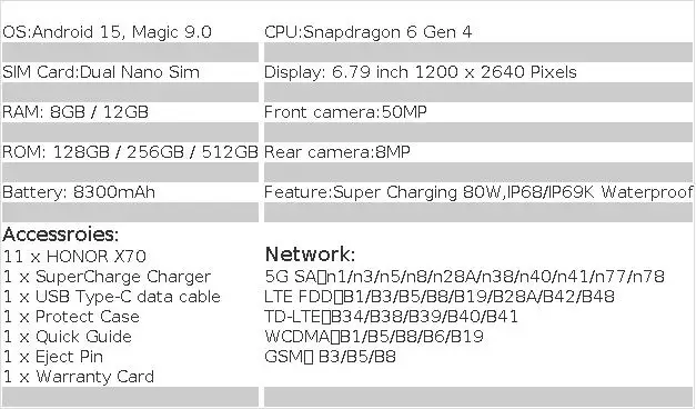 Original HONOR X70 5G Mobile Phone 6.79 Inches AMOLED Display Snapdragon 6 Gen 4 Battery 8300mAh NFC Google Play Smartphone