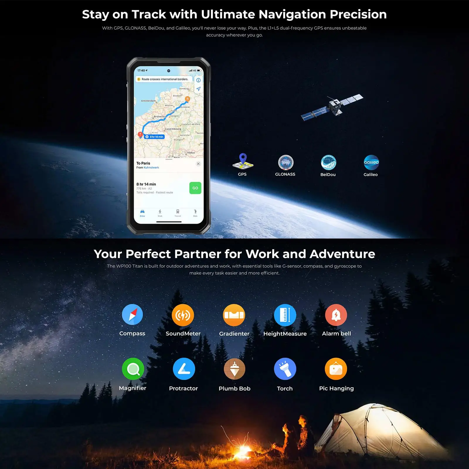 OUKITEL WP100 Titan 5G Rugged Phone 36GB(12+24)+512GB 33000mAh 66W 200MP 6.8'' Android 14 Projector Camping Light Smartphone