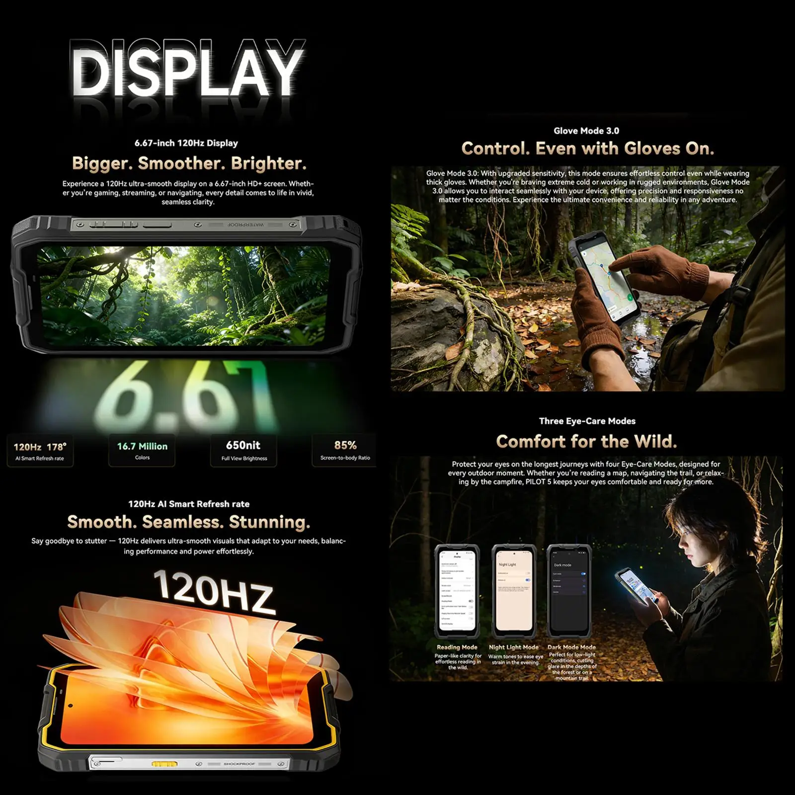 Blackview Oscal Pilot 5 5G Rugged Phone 8GB+256GB 6.67" IPS Display 15000mAh Battery Android 16 UMS9620 T8100 5G NFC Smartphone