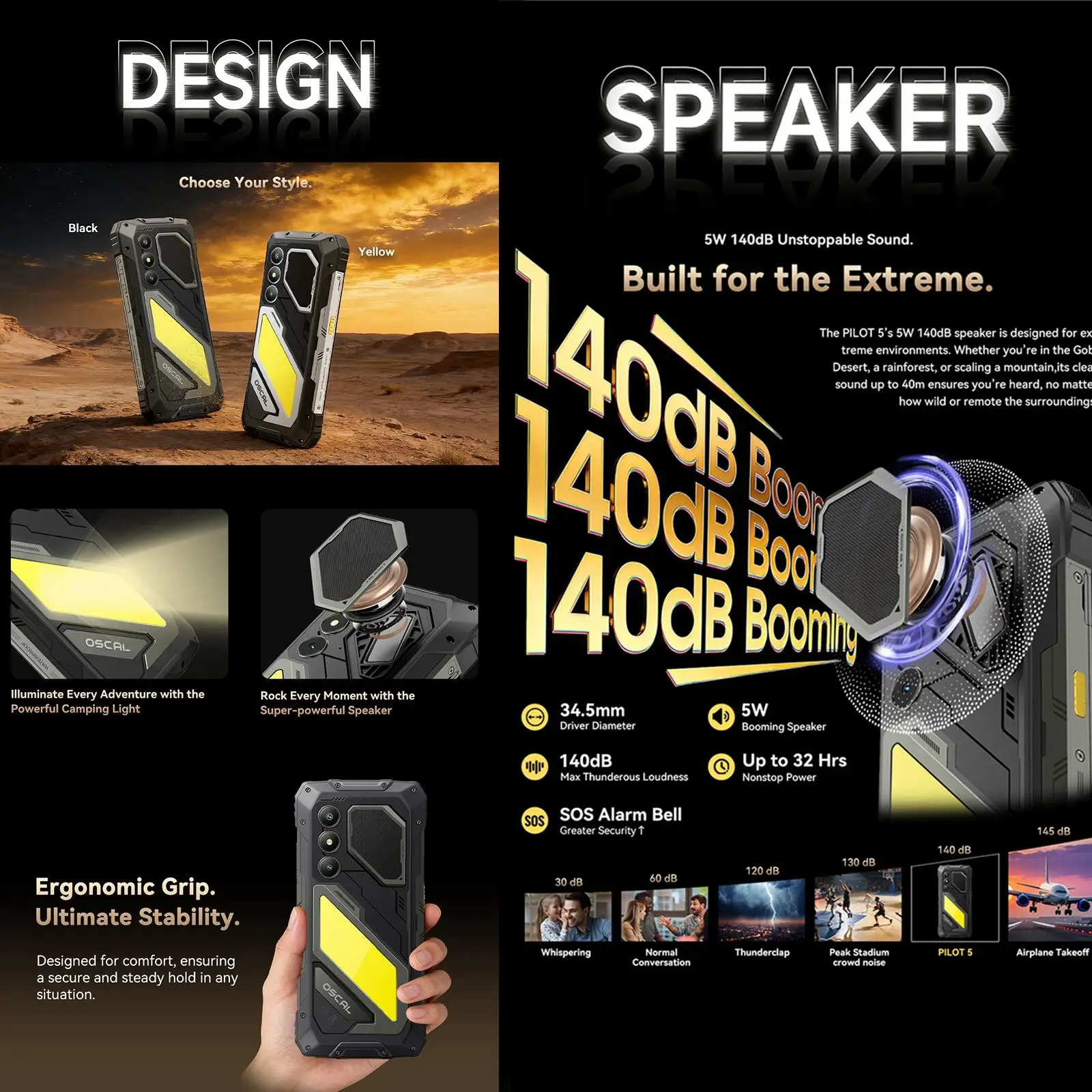 Blackview Oscal Pilot 5 5G Rugged Phone 8GB+256GB 6.67" IPS Display 15000mAh Battery Android 16 UMS9620 T8100 5G NFC Smartphone