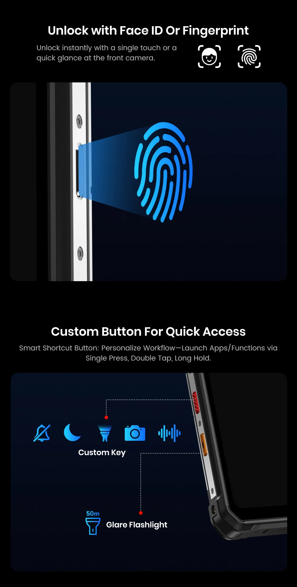 Fossibot [F107 Pro] Android 15 Rugged Mobile Phone 30GB (12+18) 512GB 28000mAh 66W 200MP+32MP NFC/GPS Dual Bright Flashlights