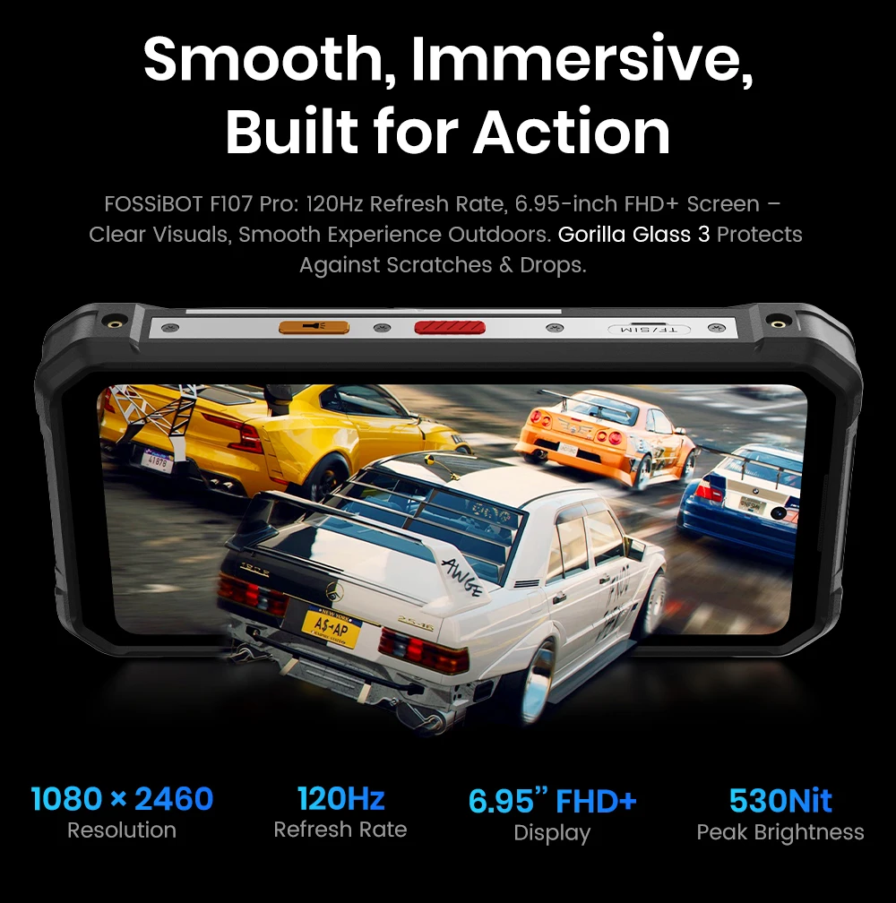 Fossibot [F107 Pro] Android 15 Rugged Mobile Phone 30GB (12+18) 512GB 28000mAh 66W 200MP+32MP NFC/GPS Dual Bright Flashlights