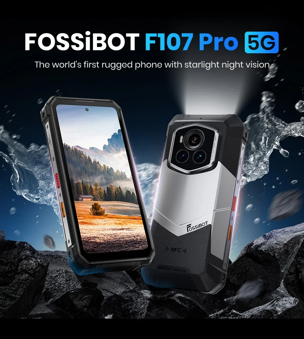 Fossibot [F107 Pro] Android 15 Rugged Mobile Phone 30GB (12+18) 512GB 28000mAh 66W 200MP+32MP NFC/GPS Dual Bright Flashlights