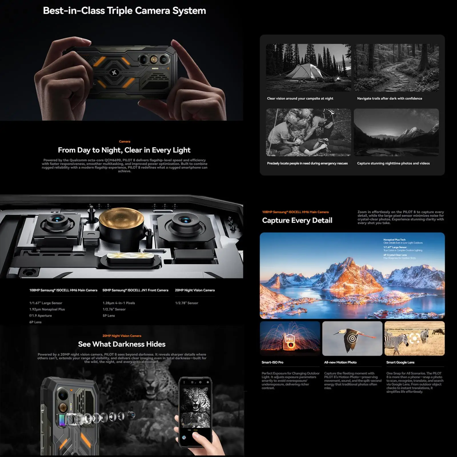 Blackview Oscal Pilot 8 Rugged Phone 12GB+256GB 6.83'' 20MP Night Vision Android 16 Qualcomm QCM6690 10000mAh NFC 5G Smartphone