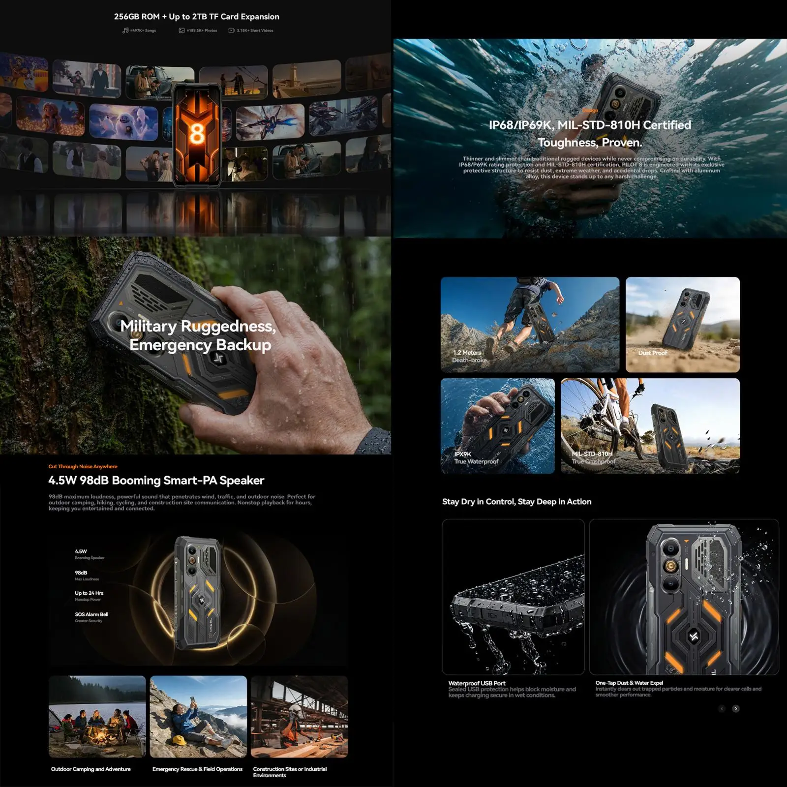 Blackview Oscal Pilot 8 Rugged Phone 12GB+256GB 6.83'' 20MP Night Vision Android 16 Qualcomm QCM6690 10000mAh NFC 5G Smartphone