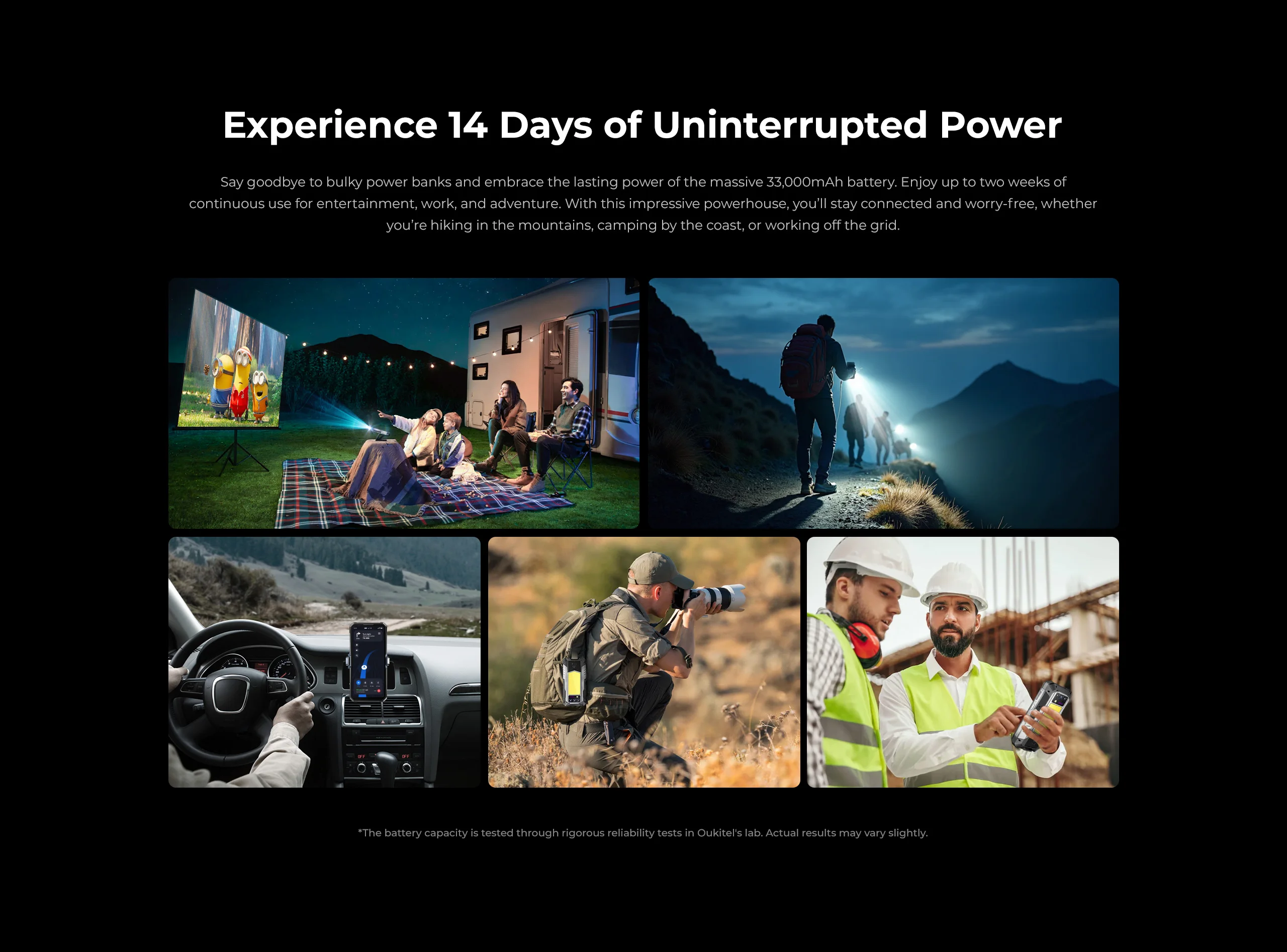 Oukitel WP100 Titan Rugged Phone 33000mAh 66W Charger 200MP Camera Built-in Projector Camping Light CellPhone, NFC 5G Smartphone