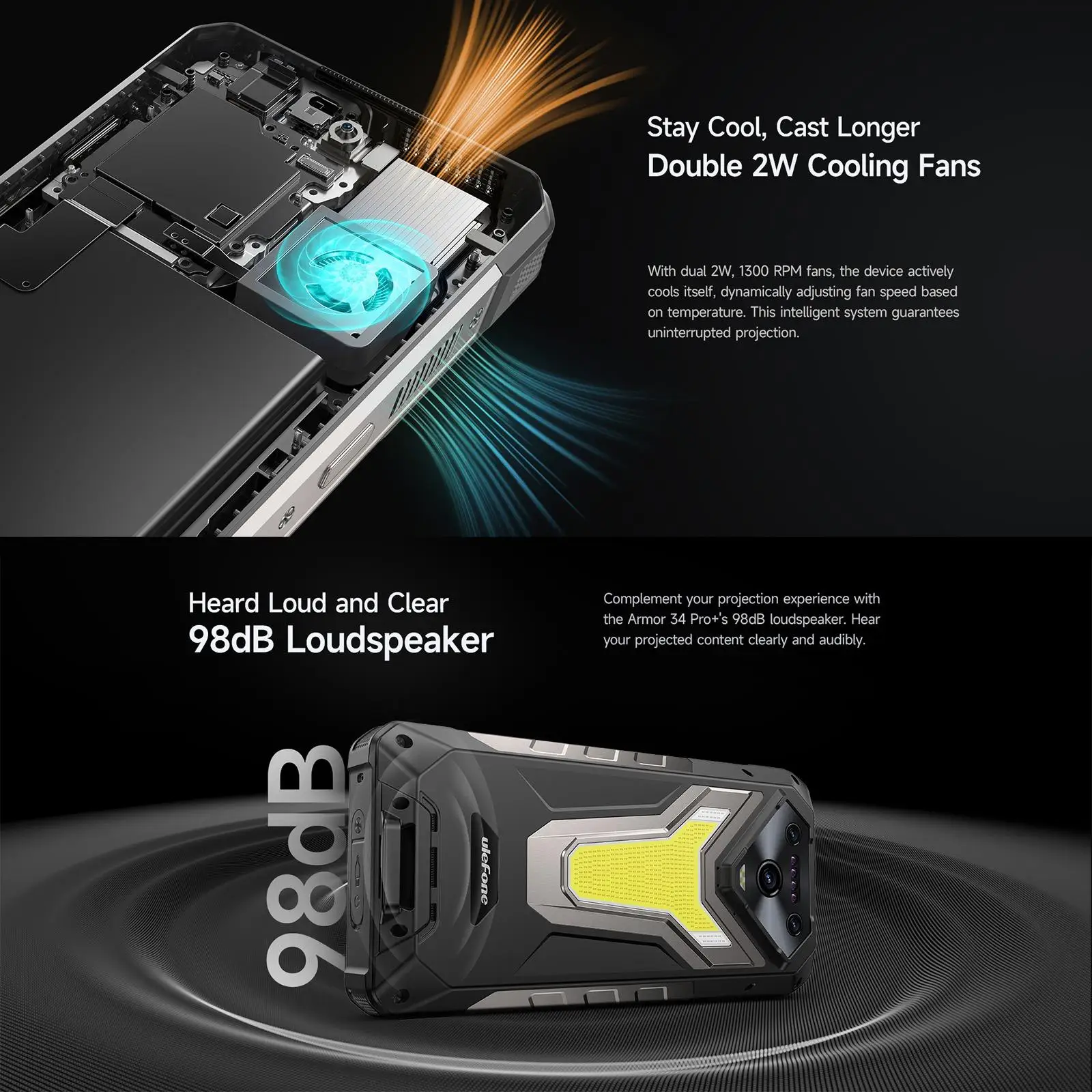 Ulefone Armor 34 Pro+5G AI Rugged Phone 32GB+512GB 25500mAh 6.95" Built-in Projector 120Hz Android 15 MTK 7300 NFC Smartphone