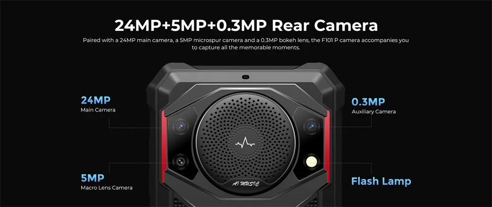 FOSSiBOT F101P,Smartphone,10600mAh Battery,4GB+64GB,24MP, Cell Phone, Large Speaker, IP68/IP69,Waterproof Mobile Phone