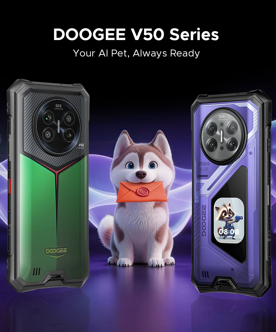 World Premiere DOOGEE V50 Pro Rugged Phone 52GB+1TB AI Pets Dimensity 8300 6.78" FHD+ 11000mAh 66W 200MP Camera Android 16 NFC
