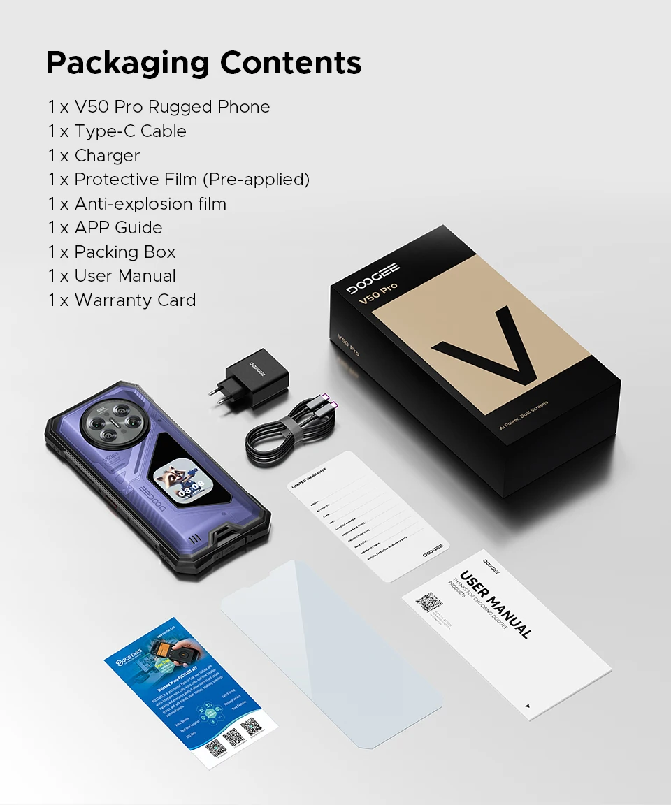 World Premiere DOOGEE V50 Pro Rugged Phone 52GB+1TB AI Pets Dimensity 8300 6.78" FHD+ 11000mAh 66W 200MP Camera Android 16 NFC