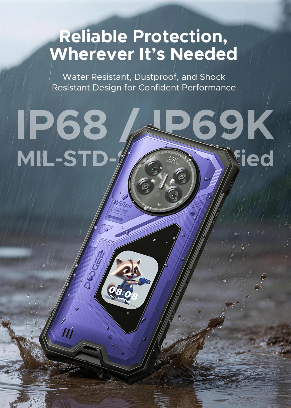 World Premiere DOOGEE V50 Pro Rugged Phone 52GB+1TB AI Pets Dimensity 8300 6.78" FHD+ 11000mAh 66W 200MP Camera Android 16 NFC