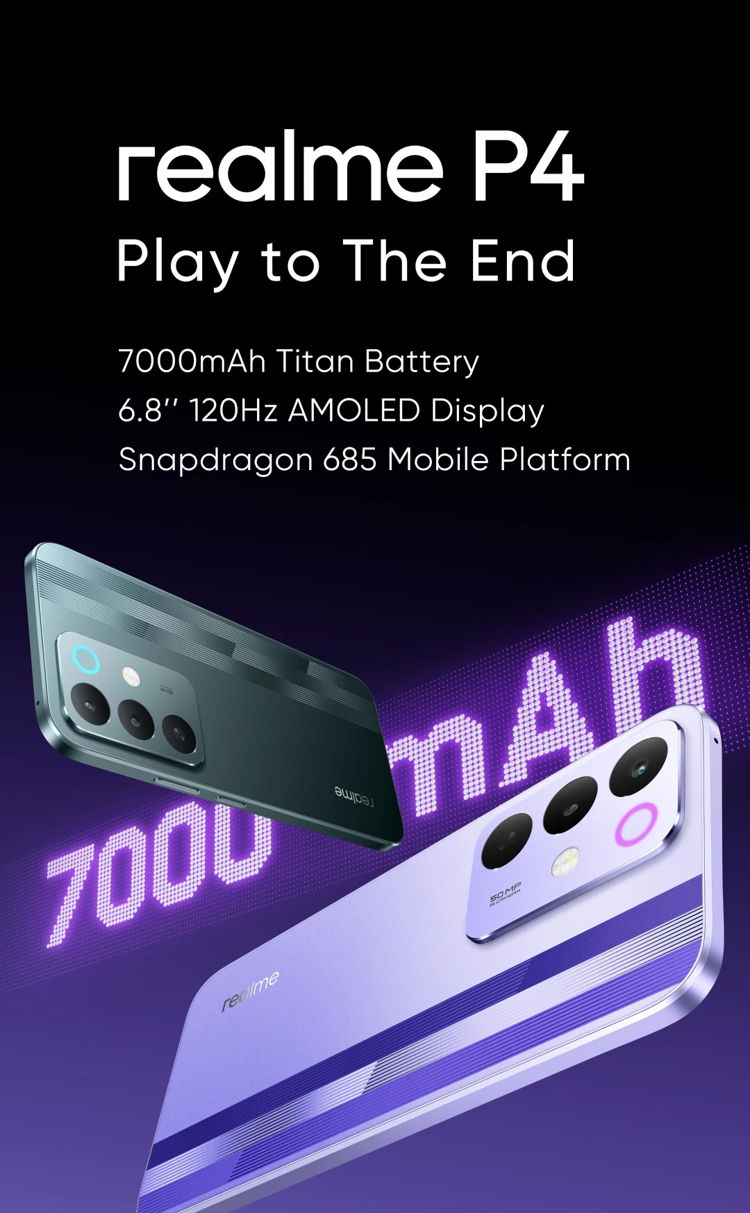 [In Stock] realme P4 4G Smartphone 7000mAh Battery 45W Charge Snapdragon 685 Octa-core Chipset 6.8" 120Hz AMOLED Display NFC