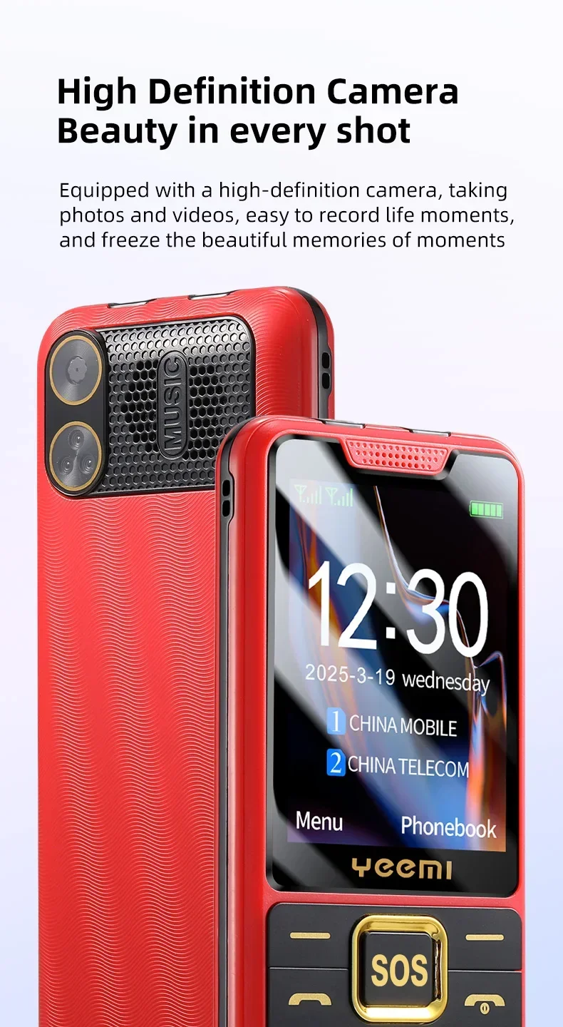 UNIWA YEEMI K3 4G Feature Keypad Phone 2.6Inch Dual SIM Card Long Standby Flashlight Camera FM SOS Big Button Button Phone