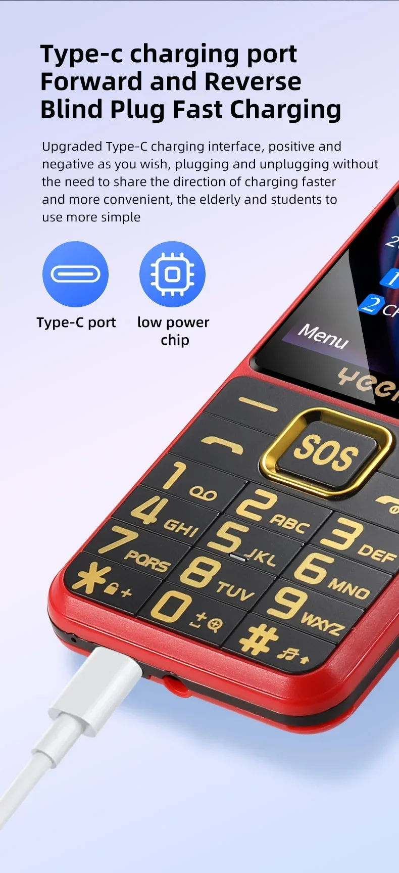 UNIWA YEEMI K3 4G Feature Keypad Phone 2.6Inch Dual SIM Card Long Standby Flashlight Camera FM SOS Big Button Button Phone