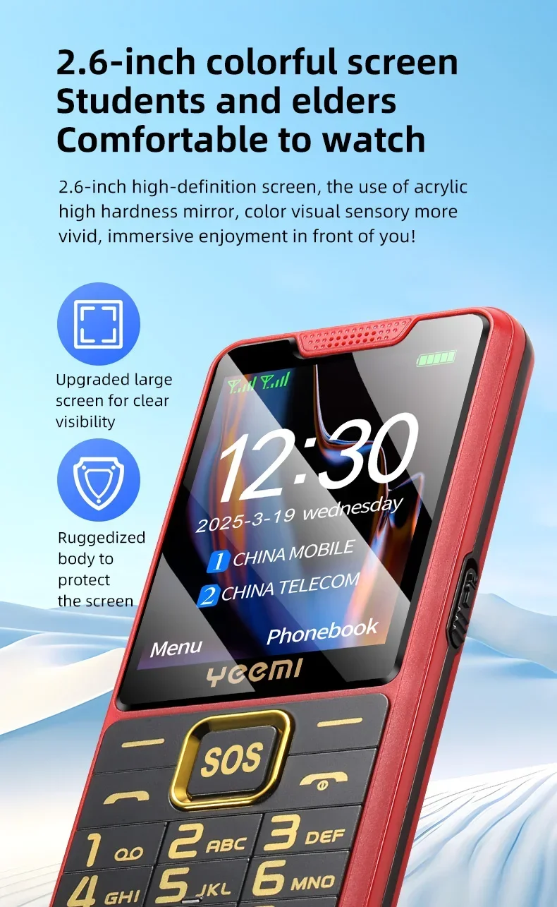 UNIWA YEEMI K3 4G Feature Keypad Phone 2.6Inch Dual SIM Card Long Standby Flashlight Camera FM SOS Big Button Button Phone