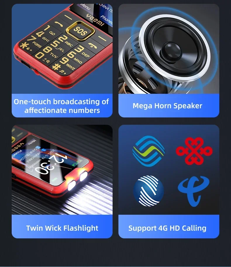 UNIWA YEEMI K3 4G Feature Keypad Phone 2.6Inch Dual SIM Card Long Standby Flashlight Camera FM SOS Big Button Button Phone