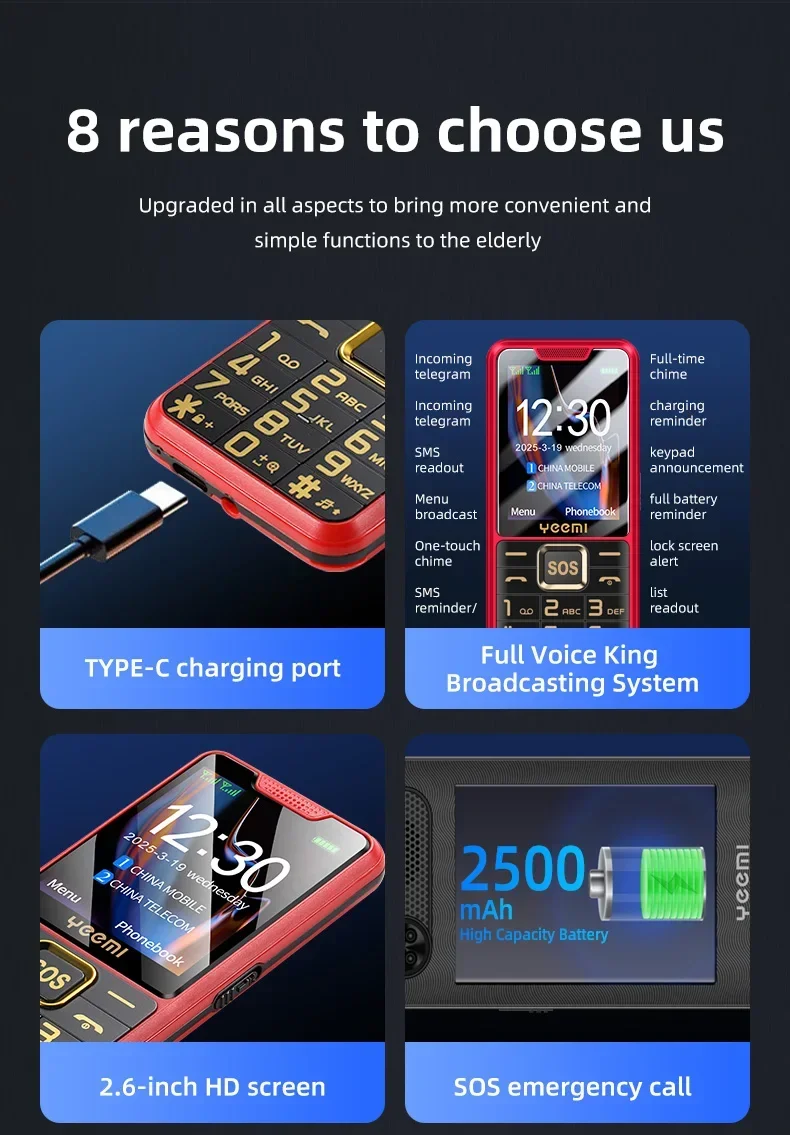 UNIWA YEEMI K3 4G Feature Keypad Phone 2.6Inch Dual SIM Card Long Standby Flashlight Camera FM SOS Big Button Button Phone