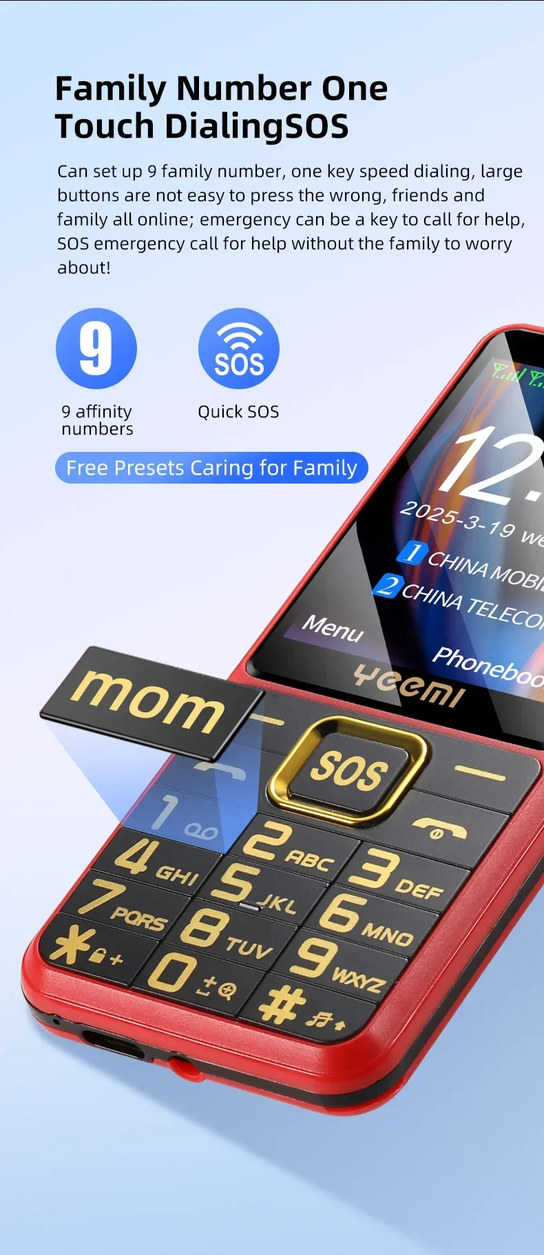 UNIWA YEEMI K3 4G Feature Keypad Phone 2.6Inch Dual SIM Card Long Standby Flashlight Camera FM SOS Big Button Button Phone