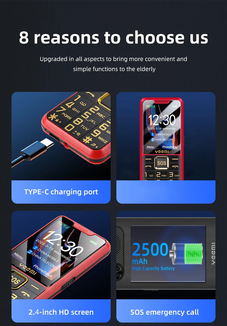 YEEMI K3+ 4G Cellphone 2.4inches Dual SIM Card LTE 2500mAh Bluetooth Camera Mobile Phone Type-C Bar Phone