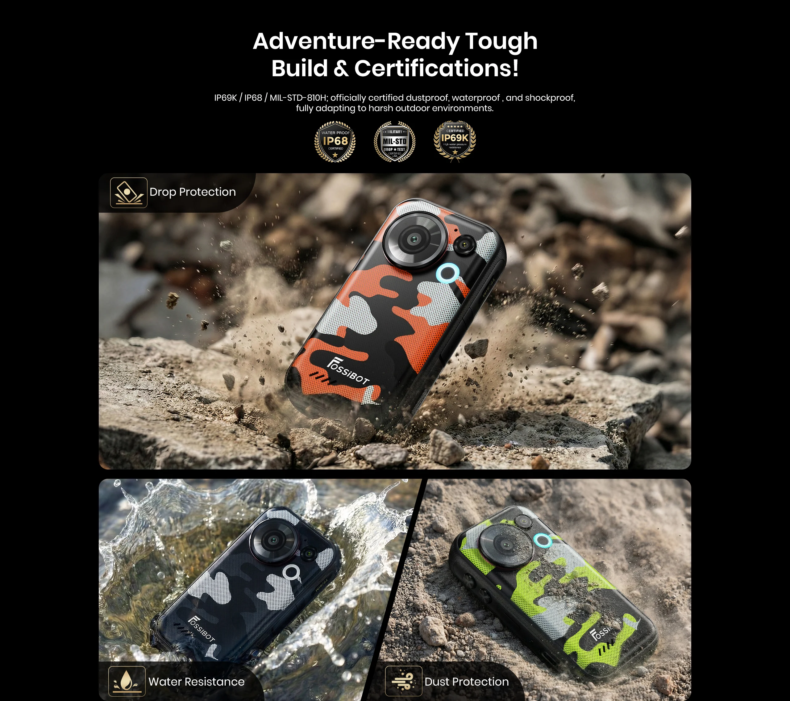 Fossibot F116 Pro 5G Rugged Phone 152.6° Wide-angle Camera 4" Mini Screen 3700mAh Battery Dimensity 7300 5G 12GB+256GB Android16