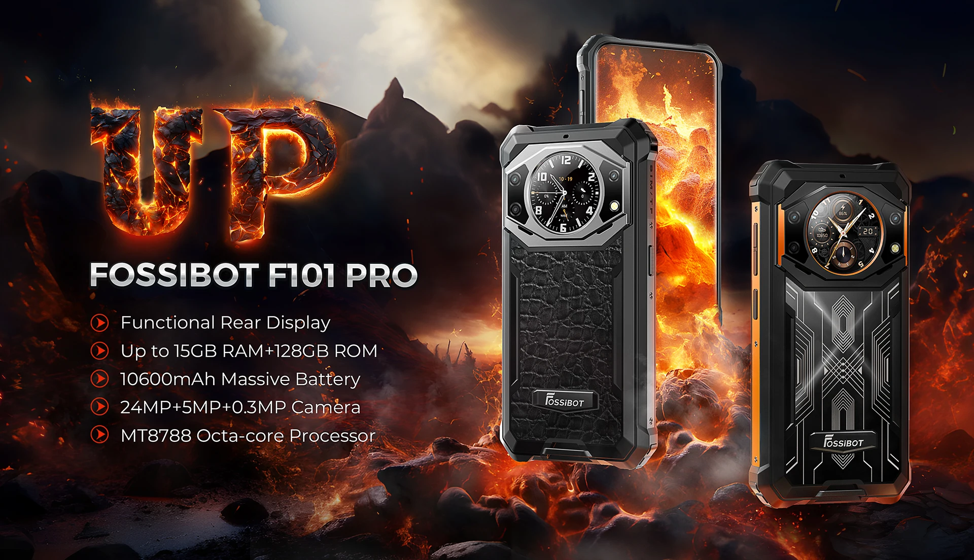 Fossibot F101 Pro Rugged Smartphone 15GB+128GB Android 13 IP68 Waterproof Mobile Phone 10600mAh NFC Cell Phone Global Version