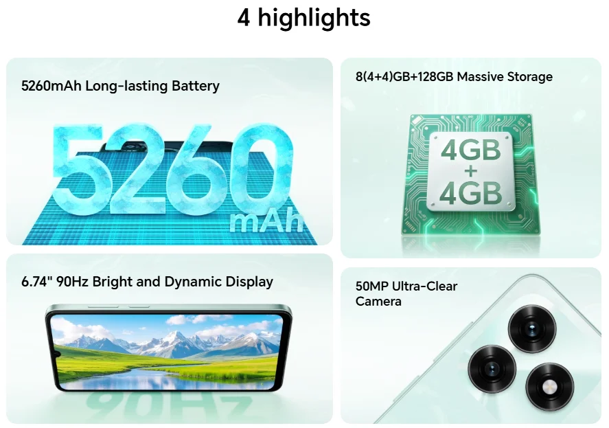 HONOR X5c Plus 4G,EU Version,4G Smartphone, 5260 mAh Battery,50MP Main Camera, MTK Octa-core CPU,6.74" LCD Screen